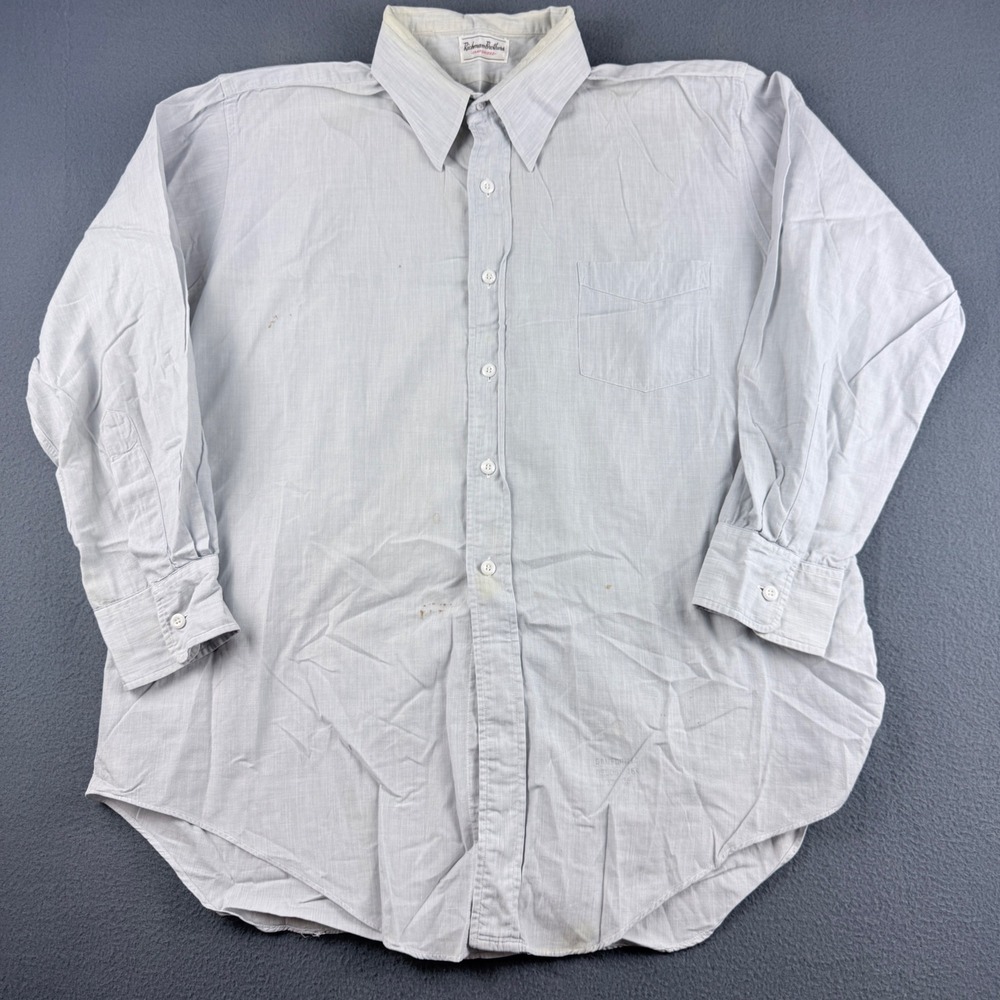 True Vintage Sanforized Shirt Men's 15.5 Blue Richman Brothers Spread Collar 50s